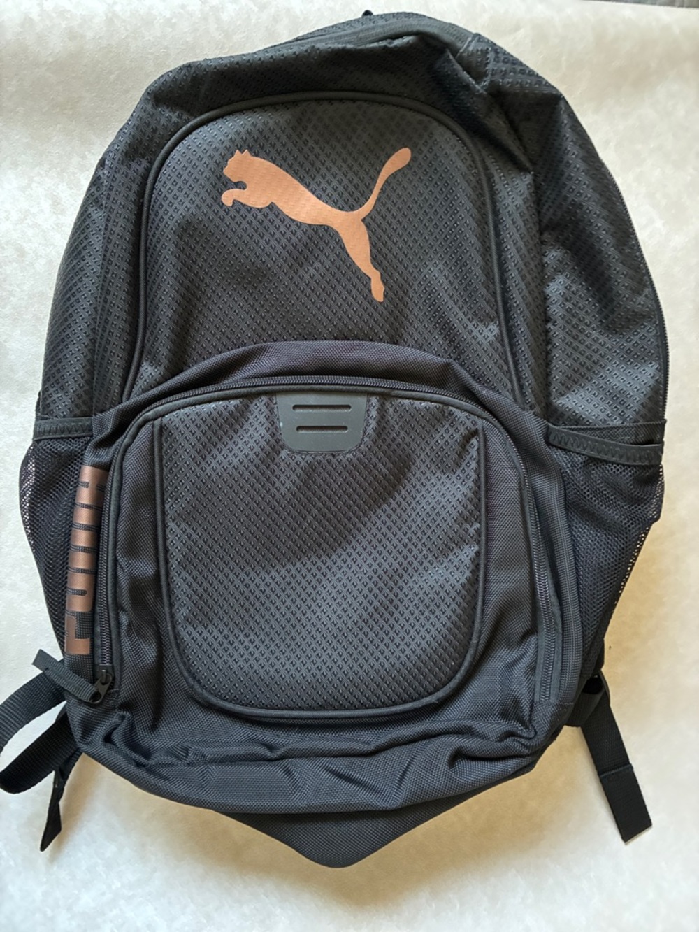 Puma Black Backpack with Rose Gold Puma Logo